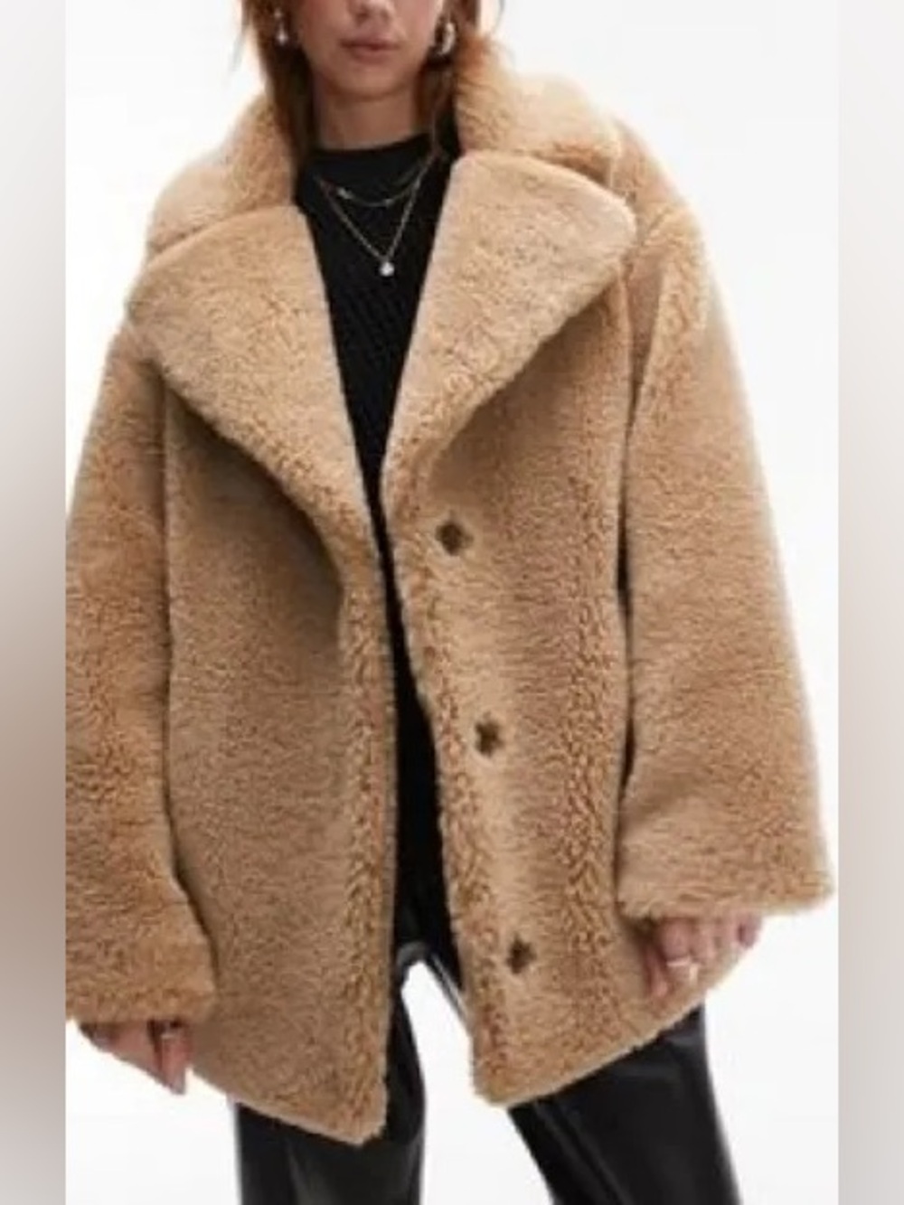 Topshop Camel soft borg coat